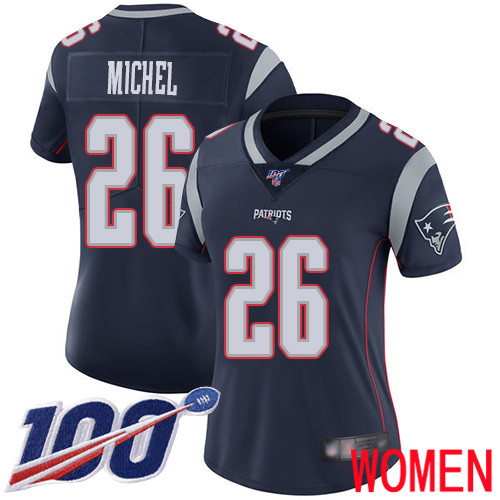 New England Patriots Football 26 100th Season Limited Navy Blue Women Sony Michel Home NFL Jersey